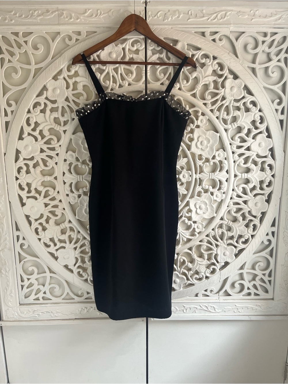 Joseph Ribkoff Black Polka Dot Mesh Trim Dress Small
